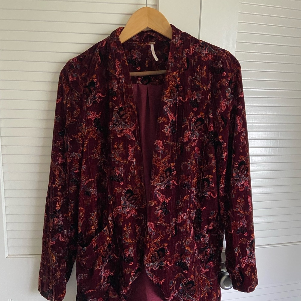 Free People Floral Velvet Mid-length Jacket Blazer